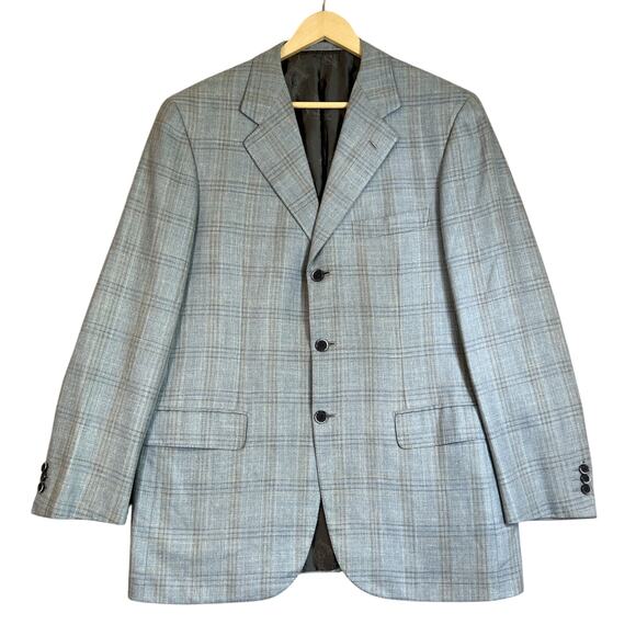 Brioni Sport Coat Nomentano Wool Silk Blue Tan Check EU 50R US 40R Blazer Jacket - Picture 1 of 16
